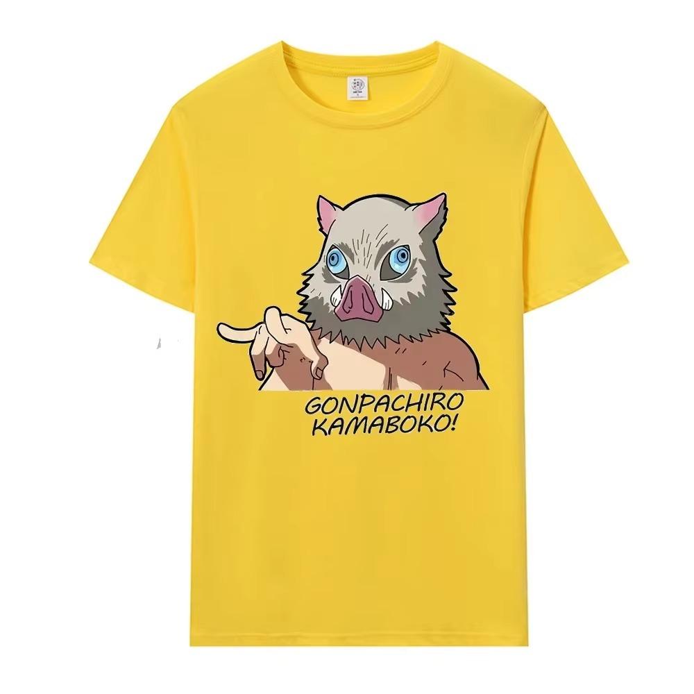 

Футболка аниме «Убийца демонов» Kimetsu No Yaiba Hashibira Inosuke Футболка женская и мужская Забавный принт Повседневные хлопковые футболки Большие футболки XXXXXL жёлтый