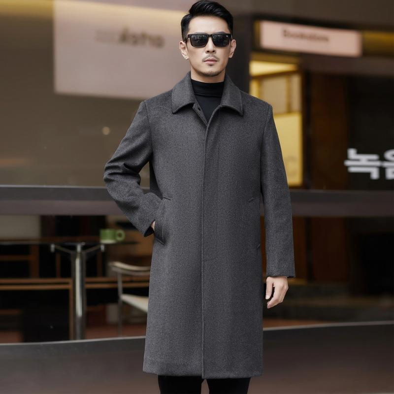 

Зимнее утолщенное шерстяное пальто для мужчин среднего и пожилого возраста, кашемировая ветровка средней и длинной длины, повседневное бархатное шерстяное пальто 200