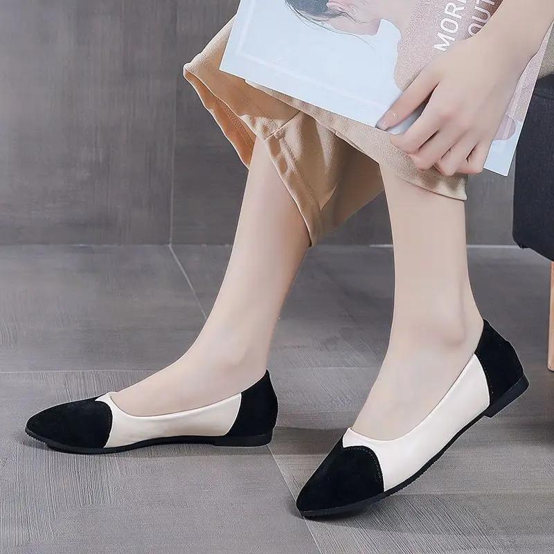 Fashion Ladies Footwear Green Women's Flat Shoes Round Toe Leather Casual Slip-on Y2k Young Chic and Elegant Vacation Promotion Social