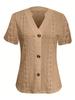 Summer New Women's Fashion Casual Solid Color Button V-Neck Short Sleeve T-Shirt