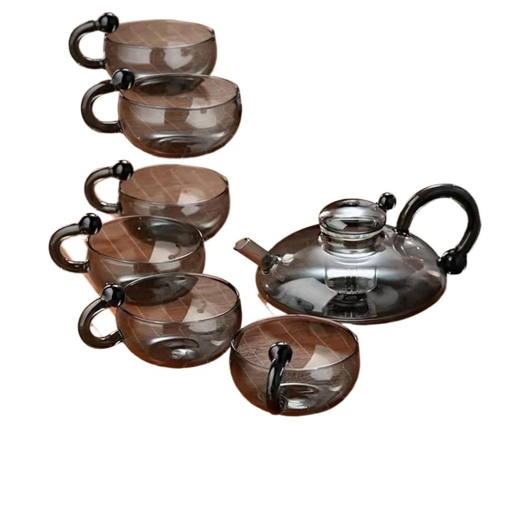 Nordisk Stil Rottehale Glass Tekanne Sett, Varmebestandig Gjennomsiktig Glass Tekanne med Filter Te Brygging, Tesett, Tekopp med Håndtak