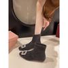 Black Retro British Style Square Head Thick-soled Short Boots for Women's Autumn and Winter with Skirts