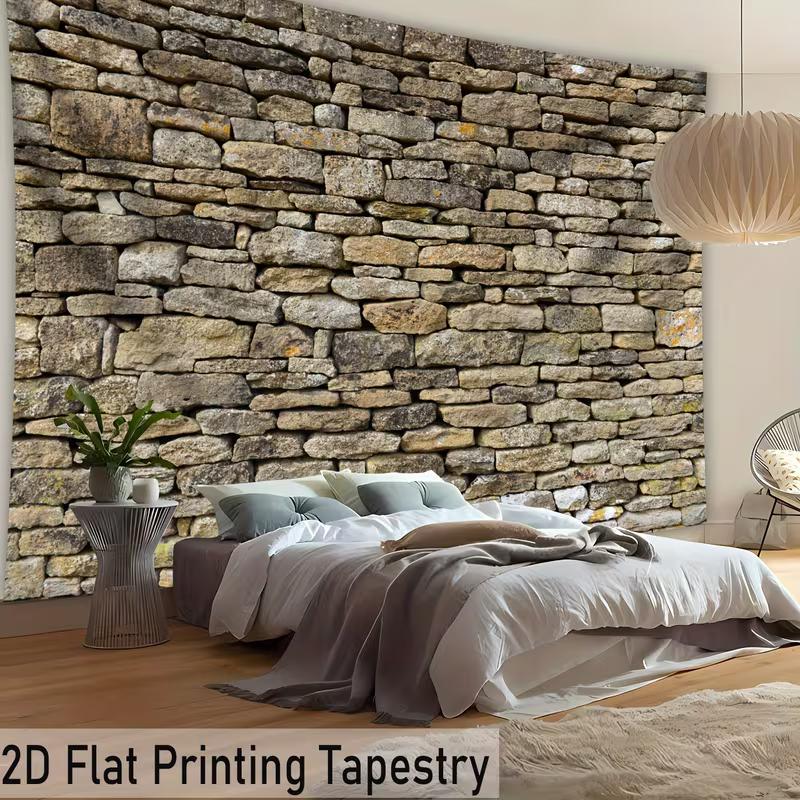 2D Rustic Stone Wall Backdrop, Vintage Brick Rock Wall Tapestry for Photo Booth