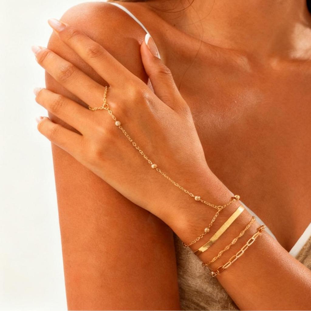 Elegant Zirconia Ring Bracelet: Versatile, Adjustable Finger Chain Jewelry for Women