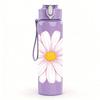 1PC White Daisy Simple Flower Print 750ml Color Plastic Sports Water Bottle Leakproof Flip Straw Lid Suitable for Sports Office Home Use