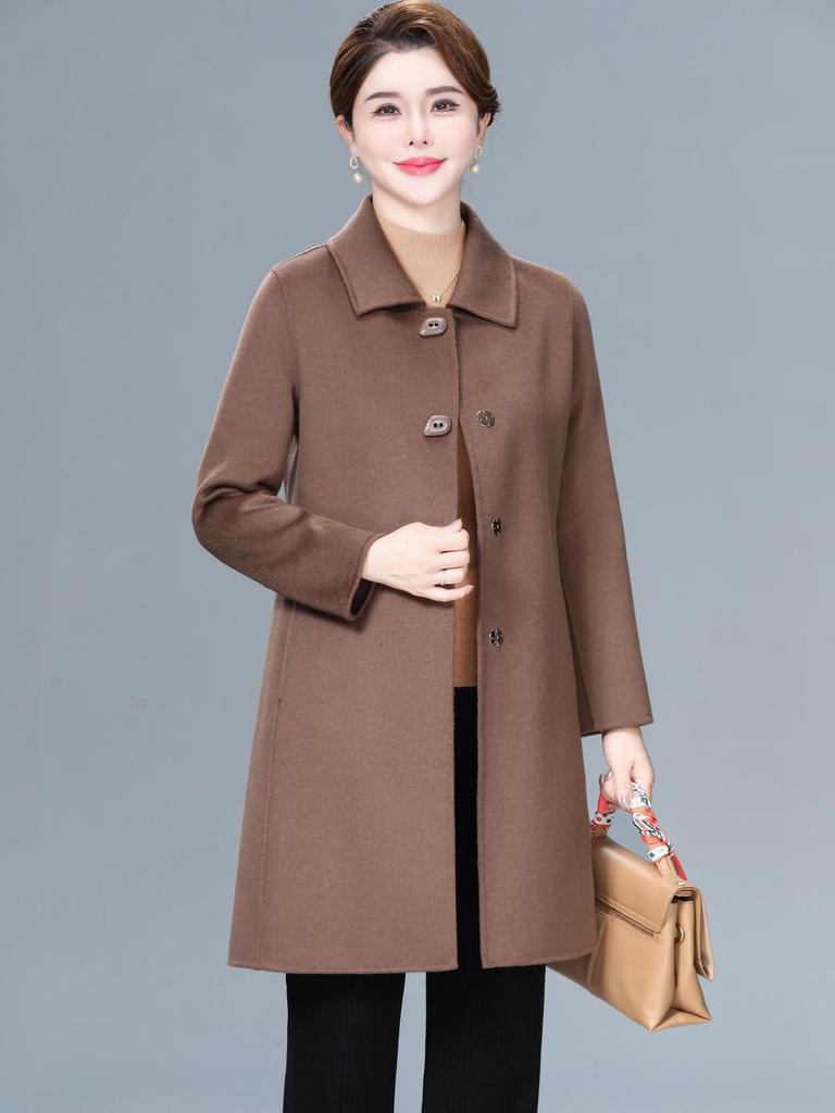 Mid-Length Double-Faced Cashmere Coat for Middle-Aged and Elderly Women - Autumn/Winter High-End Slim Wool Jacket
