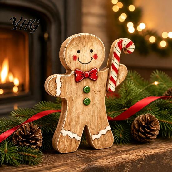 Christmas Tree Hanging Decorations Wooden Gingerbread Man Decor, Rustic Gingerbread, Candy Cane House Figurines, Xmas Window Display Ornaments