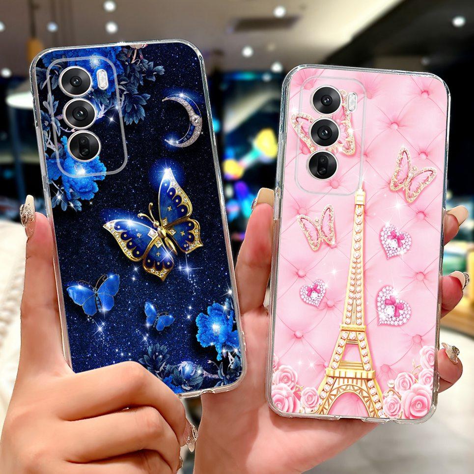 For Cover Oppo Reno12 Pro CPH2629 / Reno 12 5G CPH2625 Phone Case Colorful Flower Butterfly Lxuru Women Fashion Soft Siliocne