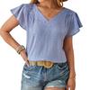 Summer New V-neck Fashion Short Sleeve Casual Women Blouse Elegant Loose Pleated Office Tops Solid Color Simple Loose Slim Women Vlothing