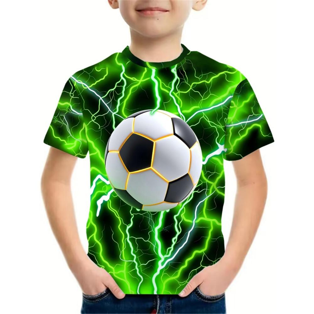 Summer Children's Clothing Boy Fashion Versatile Football Pattern Print T-Shirt for Boys Casual Street Short Sleeve Boys Clothes