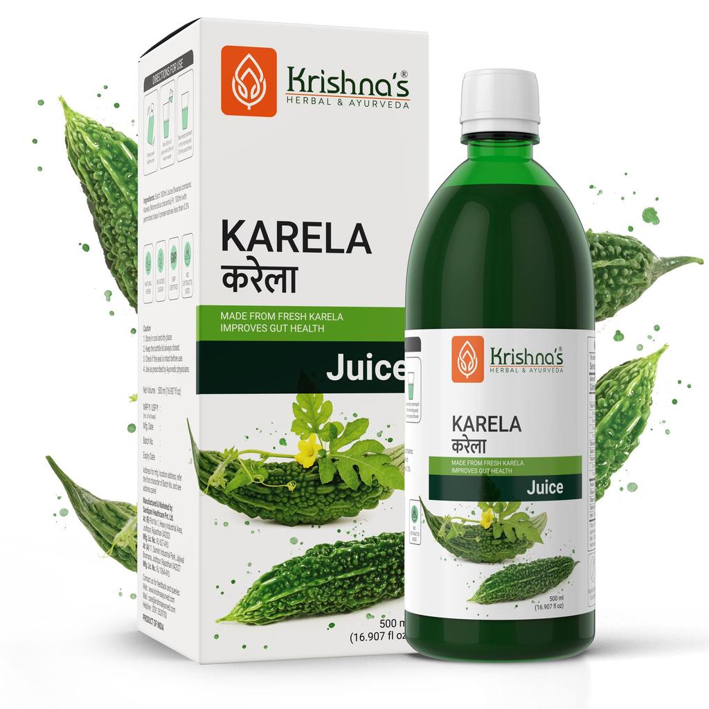 Krishna's Karela Juice - 500 Ml | Fresh Karela | Ayurevedic Formulation To Maintain Sugar Level | Enriched with Vitamin C - Vitamin A | Sugar Fr