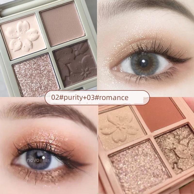 Novo Four Color Eyeshadow Palette 2025 New Arrival Genuine Goods Earth Color Smear-Proof Makeup Matte Pumpkin Color Cheap Daily Light Makeup