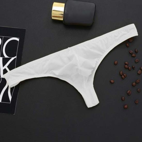 Men Briefs Elastic Solid Color T-shaped Thong Ice Silk Low Waist Quick Dry