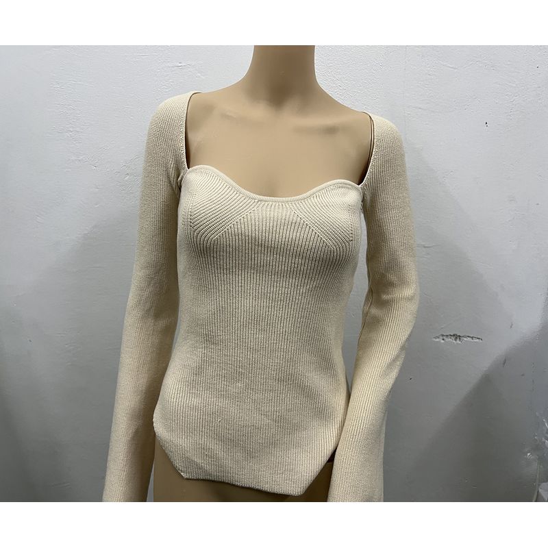 European and American Internet Celebrity Ins Sexy French style Retro Square Collar Slim fit Long sleeve Knit Top Women Sexy Slim Top