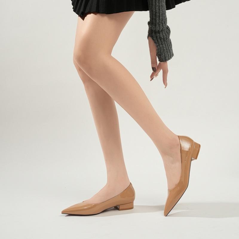 Patent leather pointed flat bottom versatile high heels shallow mouth thin single shoes femininity commuter shoes