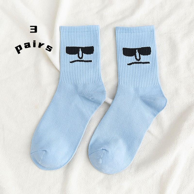 3 Paar Socken Damensocken Wadensocken Koreanische Socken mit schrulligem Ausdruck Cartoon-Trendsocken im College-Stil
