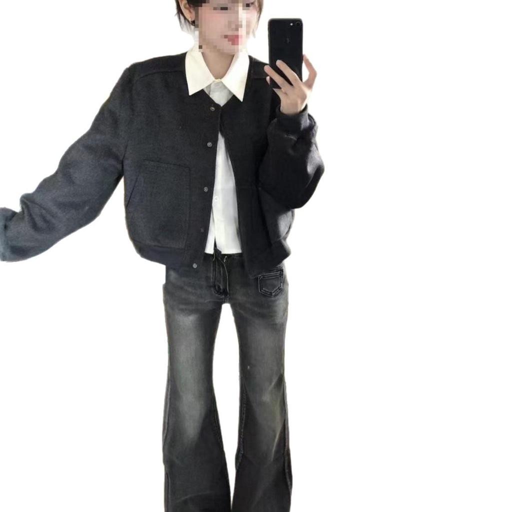High-End Grey Baseball Collar Jacket: 2025 Spring/Autumn Casual Retro Loose Short Jacket