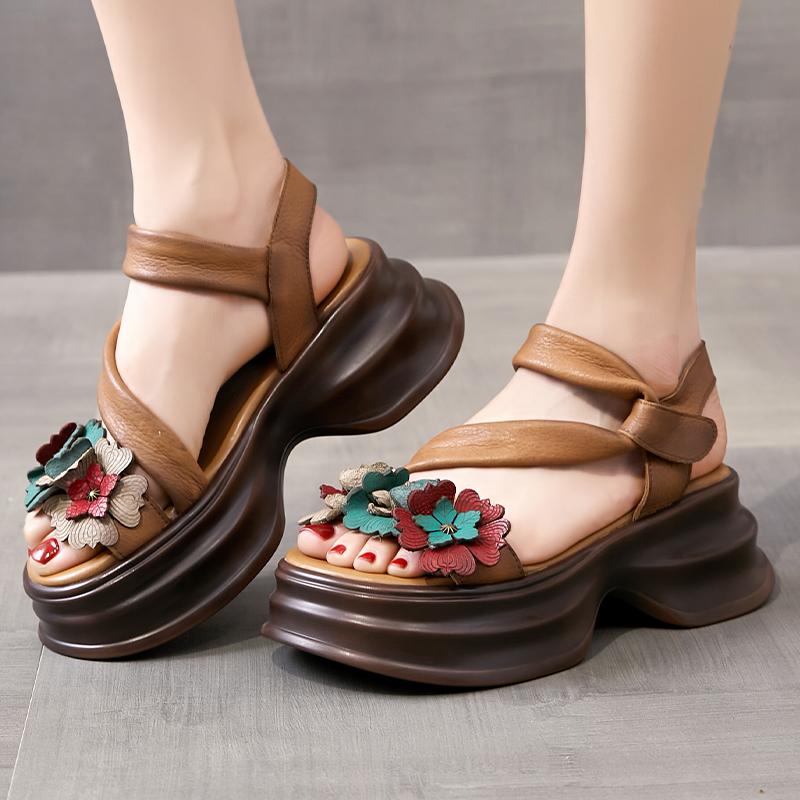 Fashion GKTINOO Women Sandals Genuine Leather 2025 New Summer Women Shoes Buckle Strap Retro Wedges Casual Platform Ladies Sandals