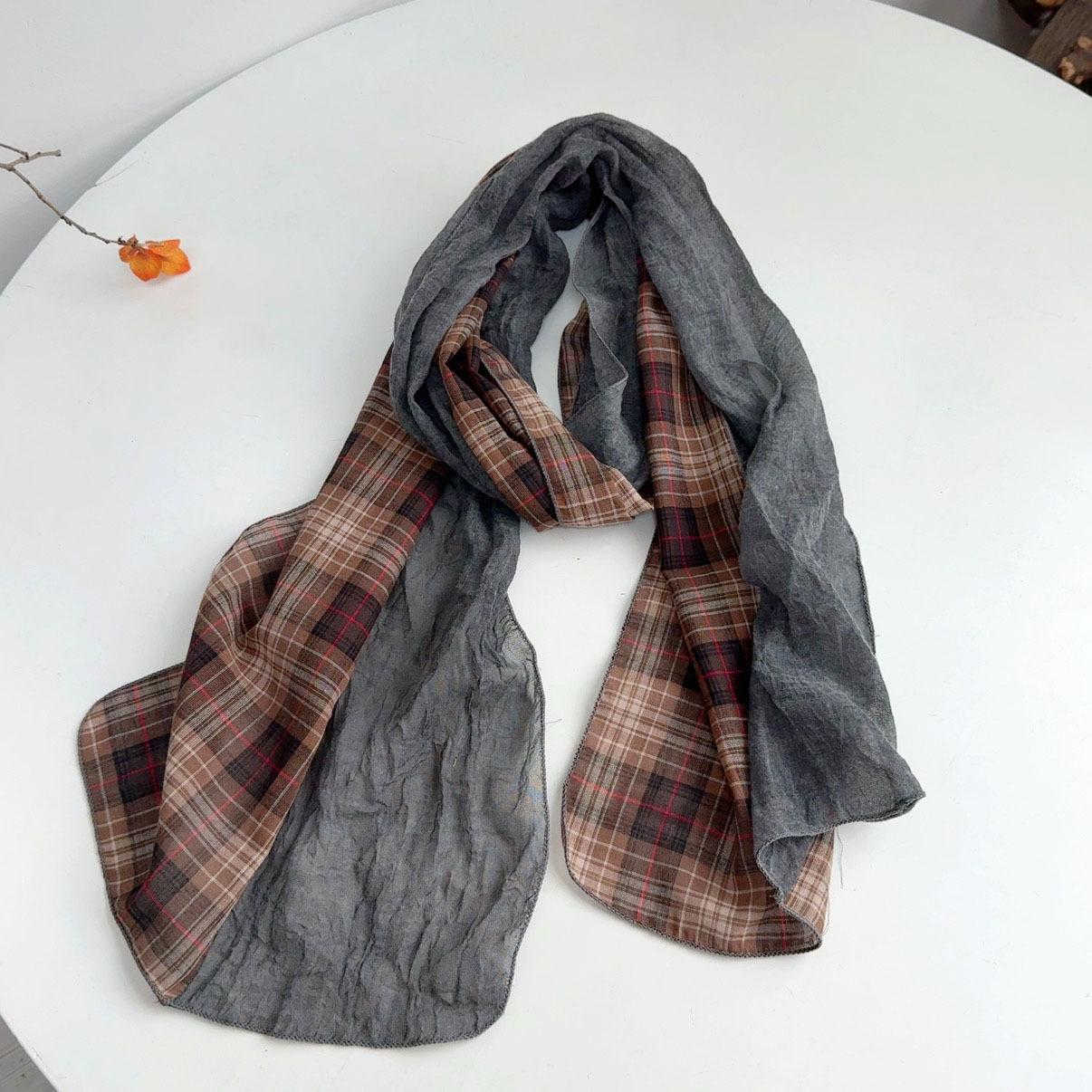 Yto Scarf Women's Korean Style Cotton Scarf Retro Plaid Shawls And Wraps Lady High Quality Vintage Scarves For Travelling 40X160cm 160Cm