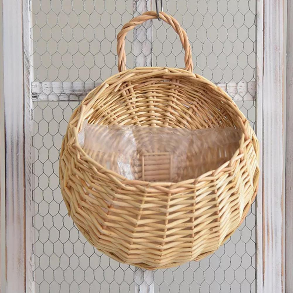 Rattan Wall Hanging Flower Pot Wicker Hanging Baskets Outdoor Storage Planters for Indoor Plants Vintage Decor Artistic Basket