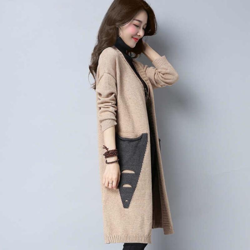 

Ленивый ветер кардиган свитер женский средней длины весенне-осенний свободный новый с длинным рукавом универсальный вязаный жакет толстый One size верблюд