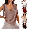Spring and Summer Women's Retro Sweet V-neck Tops Shoulder Ties Bow Camisole Small Tank Top