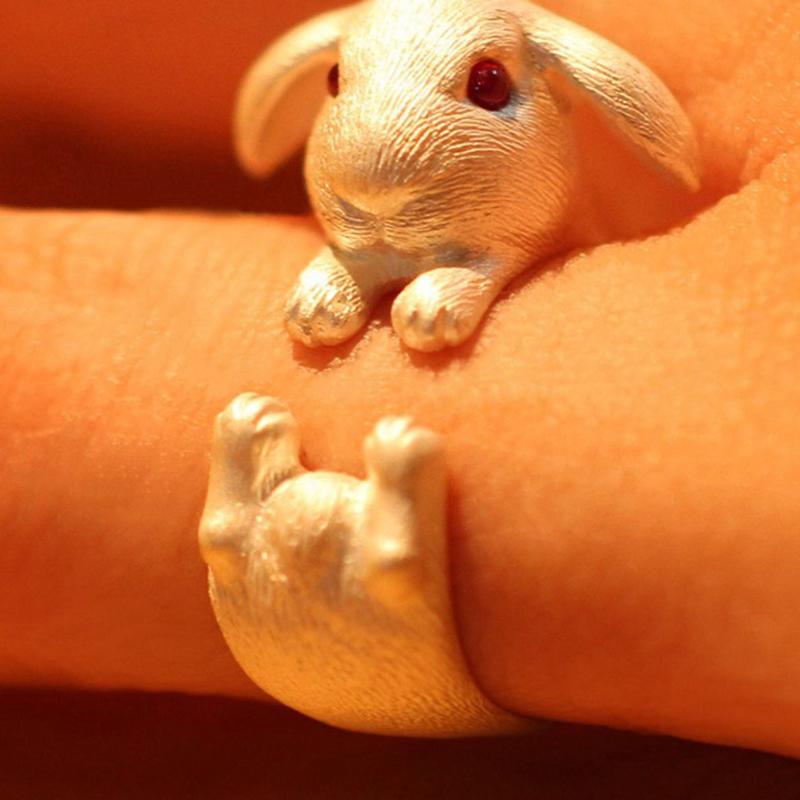 Anello Animale Coniglio Carino Vintage Uomo Aperto Regolabile Metallo Punk Moda Forma Orecchie di Coniglio Anelli con Zirconi Per Donne 2026 Nuovi Gioielli