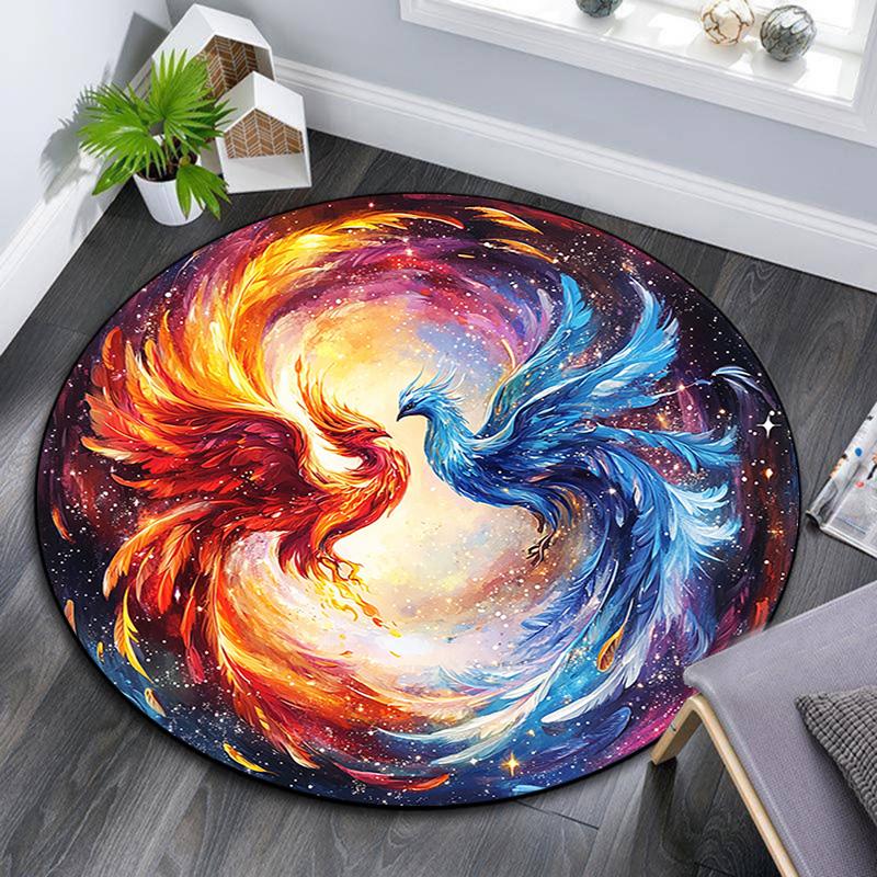Phoenix Art Round Area Rug,Carpet Rug for Living Room Bedroom Sofa Playroom Decor,Non-slip Floor Mat