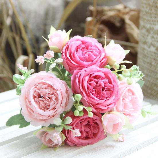 2 ks Umělá pivoňka se zelenými listy 5 vidliček Realistická umělá hedvábná květina Domácí Kancelář Párty Vnitřní Venkovní Umělá Květina Květ Dekorace