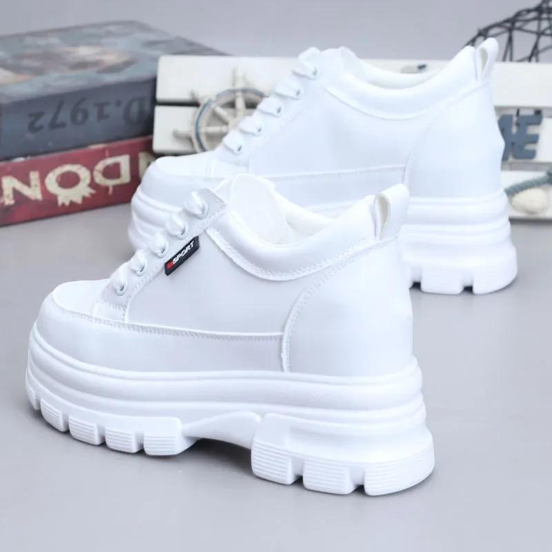 Fashion Autumn Winter Shoes Women's Thick-soled Platform White Shoes Women's Inner Height 10CM Skateboard Shoes Waterfroof Sneakers
