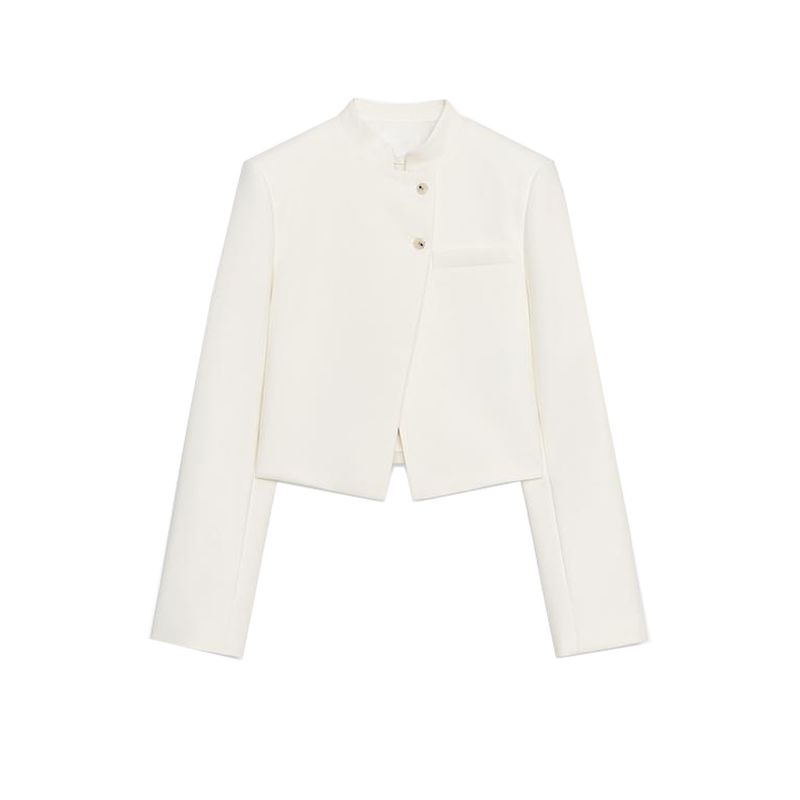 Fall New Women's Clothing French Simplicity with Padded Shoulder Short Zhongshan Collar Long Sleeve Suit Coat 5247841