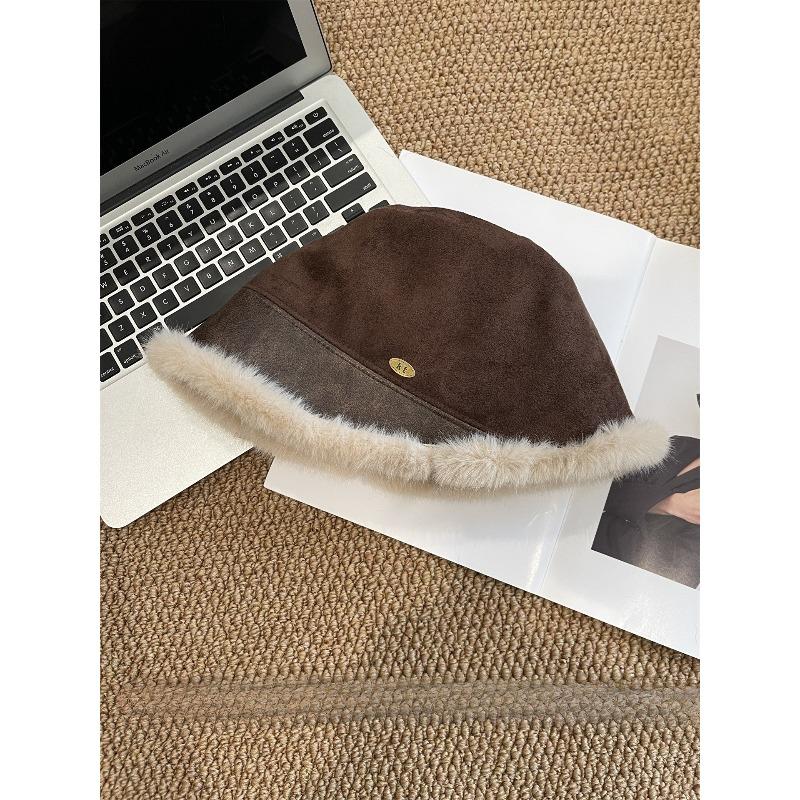 Новая осенне-зимняя замшевая плюшевая теплая шляпа-ведро для женщин, ретро темперамент, маленькая шляпа рыбака, подчеркивающая лицо M（54-58cm）