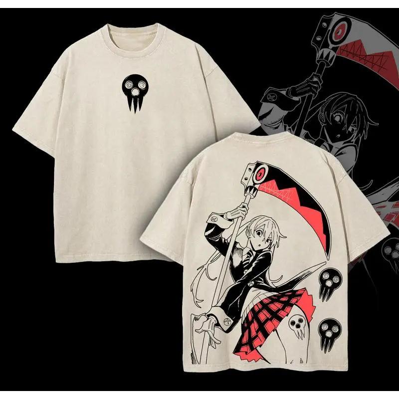 Anime Soul Eater Maka Albarn Printed Tee Men Women Short Sleeve Cotton Tshirts Vintage Washed T-shirt Harajuku Oversized T Shirt