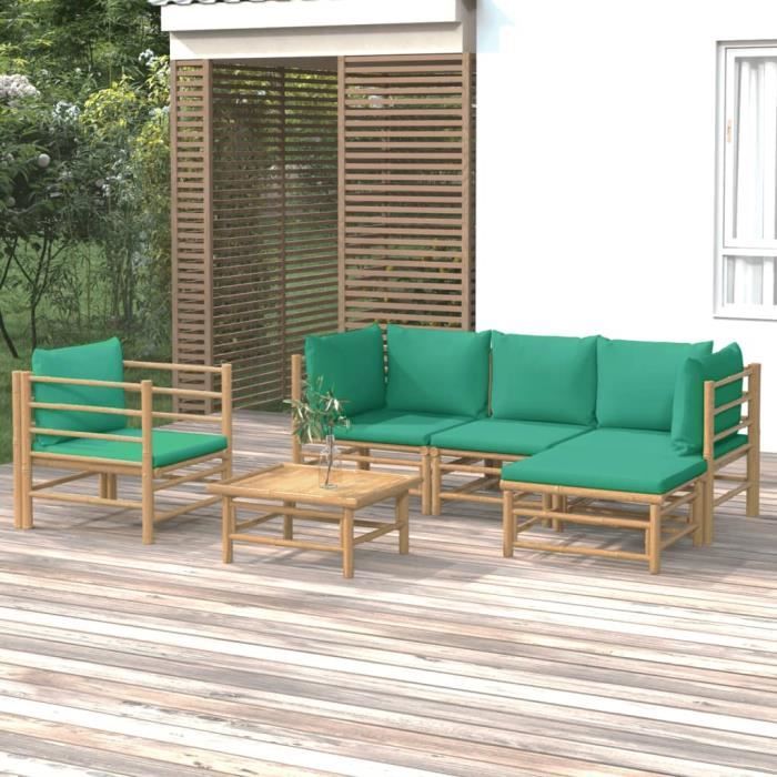VidaXL Garden Lounge Set 6 Pcs with Cushions Green Bamboo 3155147