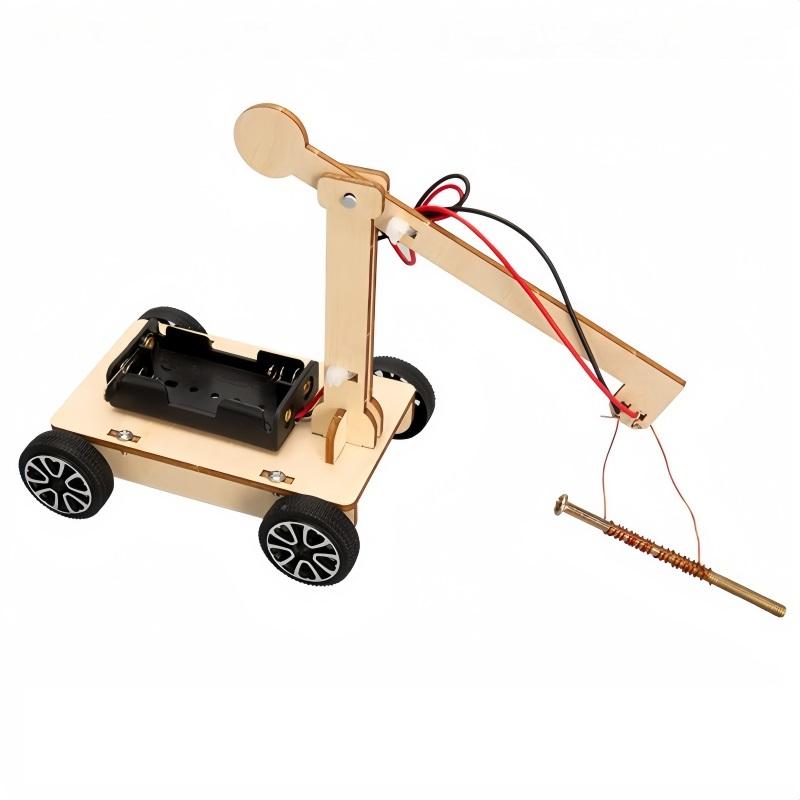 Kids Diy Wooden Electric Electromagnet Crane Science Experiment Model Building Kits Creative Early Learning Education Toys Gift
