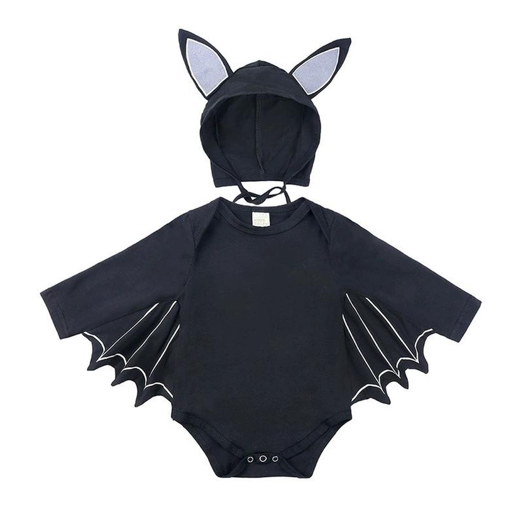 Halloween Baby Black Bat Costume Cosplay Romper Jumpsuit Infant Boys Girls Purim Party Carnival Fancy Dress Long Short Umorden