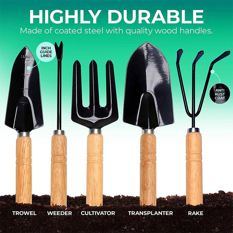 Cross-border Garden Tool Set Wooden Handle Mowing Garden Tool Set Pruning Shears Stainless Steel Gardening Kit