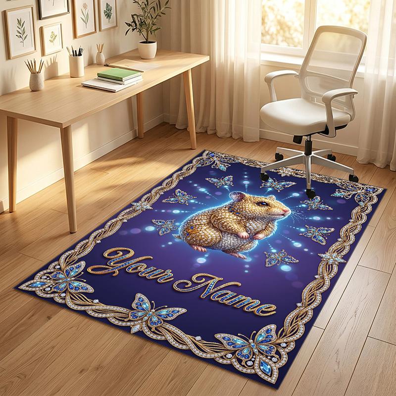 Butterfly Theme Crystal Velvet Rug Personalized Custom Name Text Soft Floor Mat Home Decor