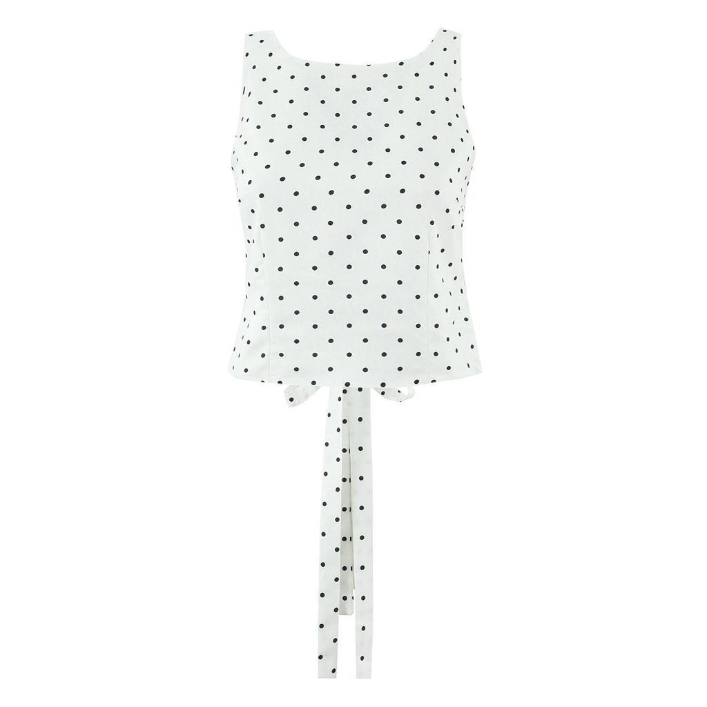 2026 Sweet Polka Dot 2-Piece Set: Slim Fit Backless Crop Top & Low-Waist A-Line Mini Skirt