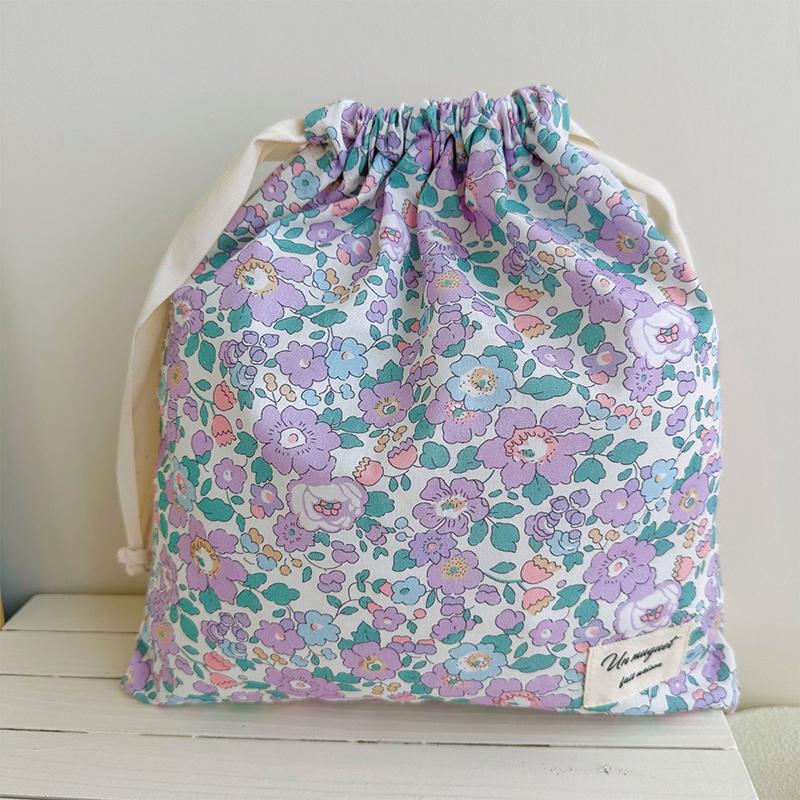 Forest Style Handmade Floral Cotton Drawstring Bag Vintage Storage Pouch For Underwear Travel Organizer Pouch