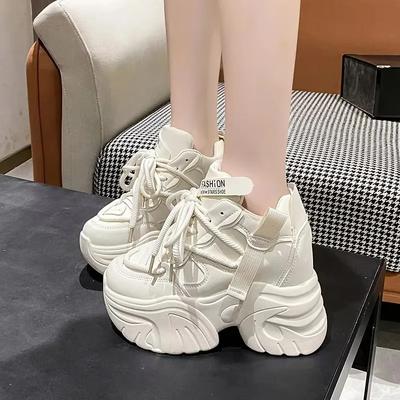 Damen-Wanderschuhe, Herbst, Schnürschuhe, hohe Plateauschuhe, klobige Schuhe, atmungsaktive Lederschuhe, 10,5 cm, Winter-Keilabsatz, Freizeitschuhe