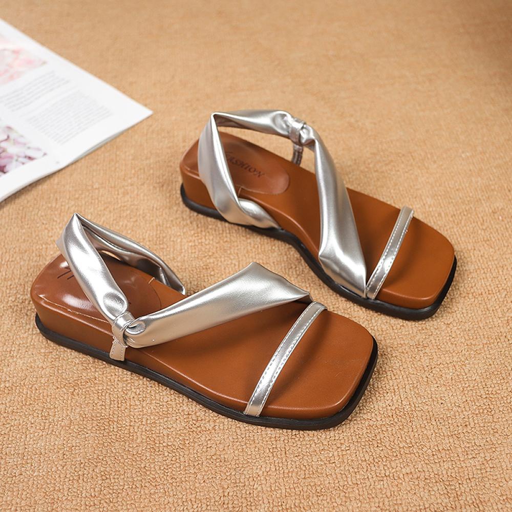 Women's Summer Thick Bottom Slip-On Shoes Outdoor Wear French Style Beautiful Sandals Match Skirts Evening Slope Heel Open-Toe