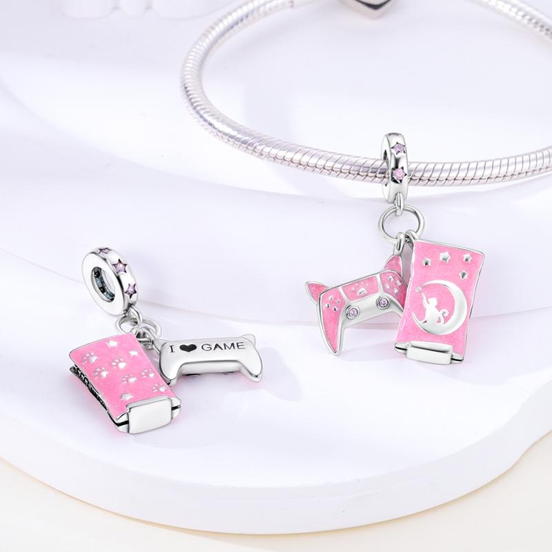 Charms Copper Pink Game Console Controller Pendants Fit Charms Plata Original Bracelet Beads Women Jewellery Making Diy