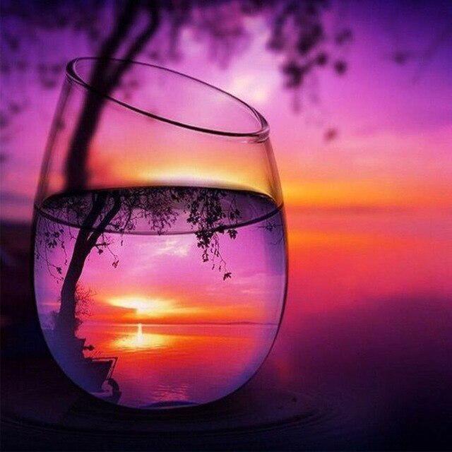 Cup DIY 5D Diamond Painting Full Round Drill Mosaic Sunset Seaside Diamond Embroidery Handmade Kit Holiday Gift Home Decoration