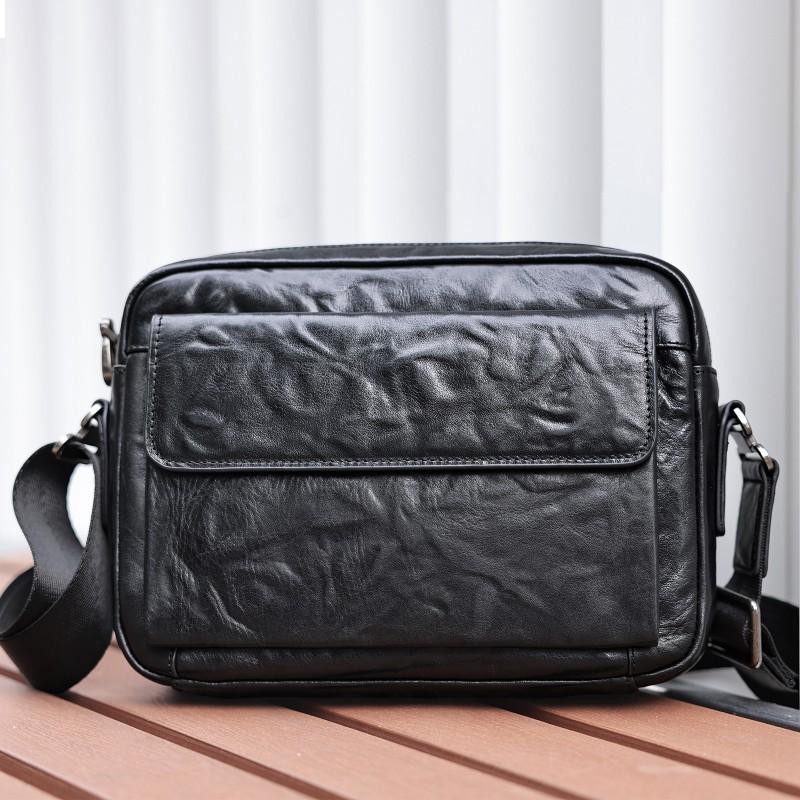 Crossbody Bag Men's Leather Casual Small Shoulder Korean Version Trendy High-end Feeling Top Layer Cowhide