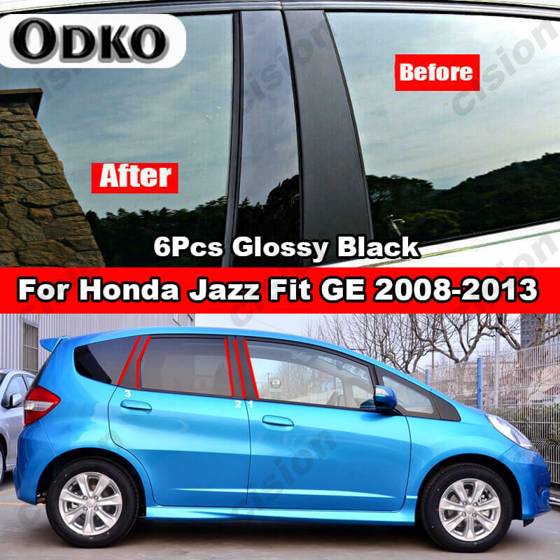 For Honda Jazz Fit GE 2008-2013 Window Door Column B C Pillar Post Cover Trim Carbon Fiber Glossy Black Mirror Effect PC Sticker