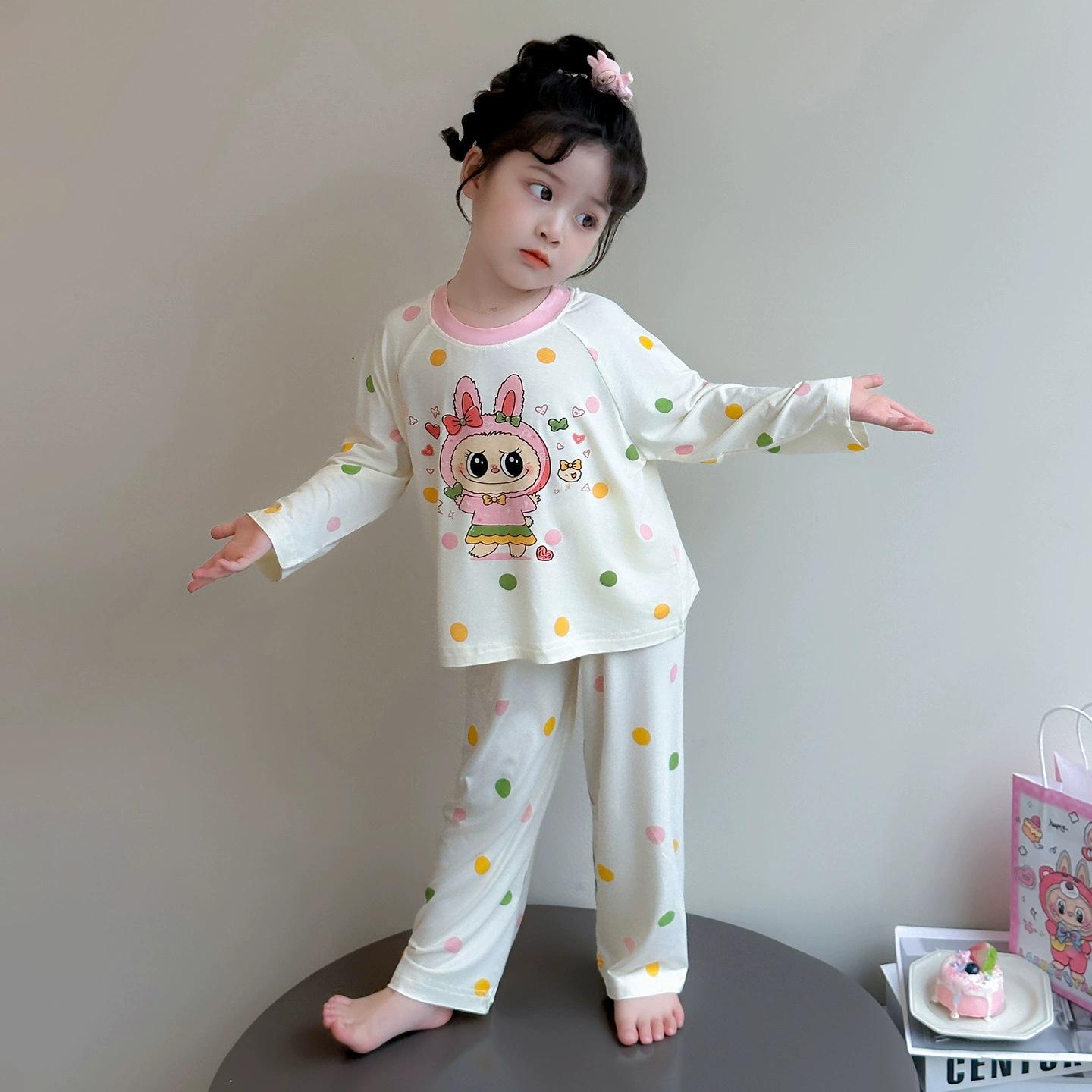 

Girls La Bu Bu Modal Pajama Set - Long Sleeve, Spring/Fall 2025, for Children & Babies, Air Conditioning Homewear. 90 cm