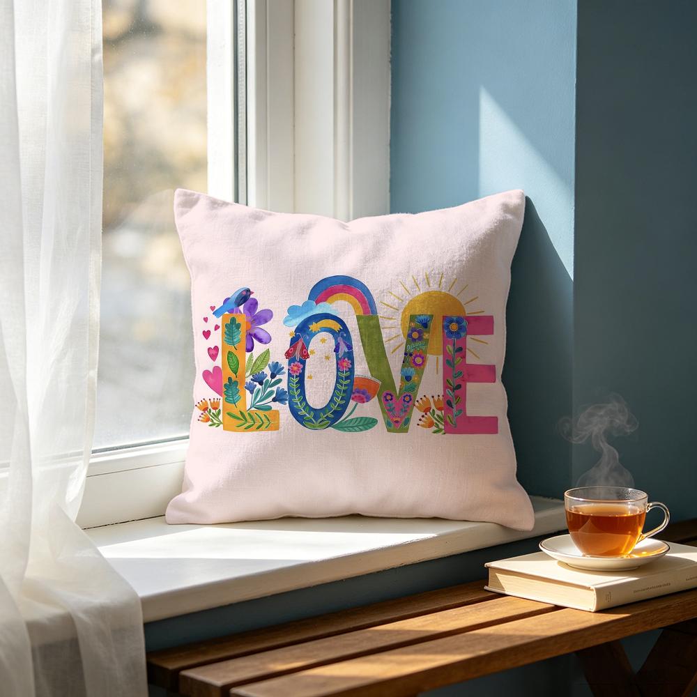 CColorful Heart Floral Love Text Cushion Cover Cushion Cover Set Pcs x x x Pillowcase Decorative Sofa Home Decor