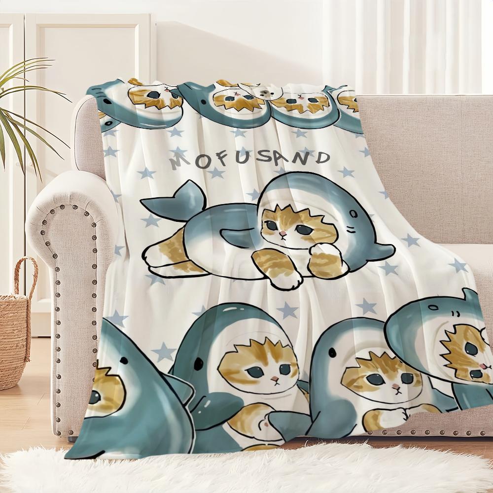 Mofusand Cat Cartoon Blanket Cute Plush Throw Blanket for Sofa Bed Office Travel Kid Gift 75X95CM