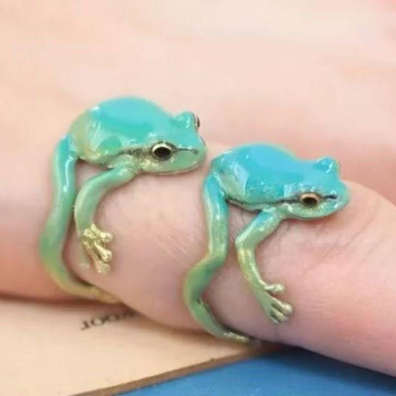 

Cross-Border Unique Green Quirky Frog Ring Niche Design Cute European and American Style Fashion Ring Adjustable Opening Frog Ring Blue Two Piece Set Simple